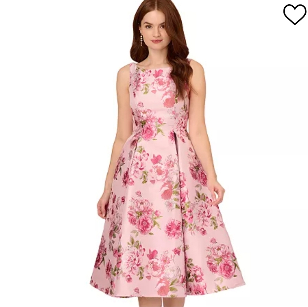 Adrianna Papell Women's Boat Neck Jacquard Floral Dress